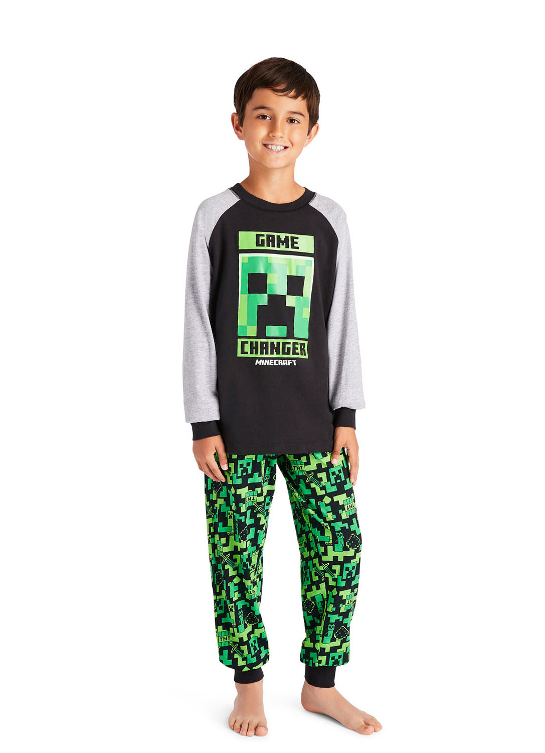 Black with Green Creeper Boys Minecraft Lounge Pants 