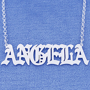 old english name necklace sterling silver