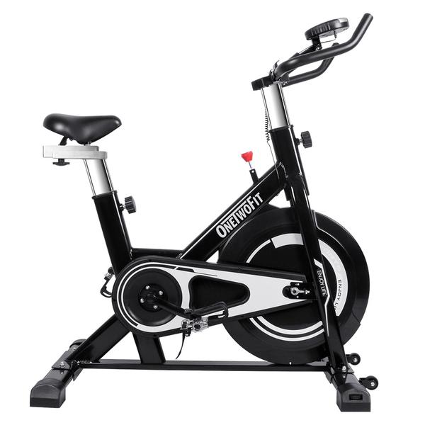 OneTwoFit Indoor Exercise Bike with Monitor,Adjustable Seat & Handlebars Cycling Spinning Bike 