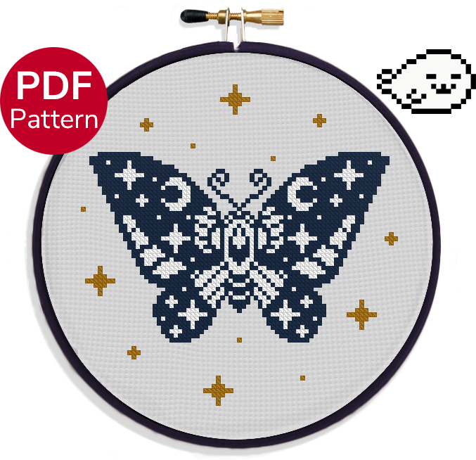 Moth Cross Stitch Pattern PDF Insect Cross Stitch Butterfly Xstitch Celestial Hand Embroidery Mystical Cross Stitch Boho Cross Stitch