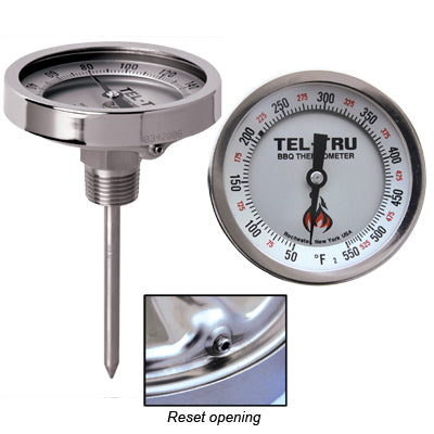 3 inch aluminum zoned dial Tel-Tru BQ300 Barbecue Thermometer 4 inch stem, 