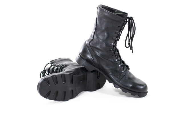 black leather army boots