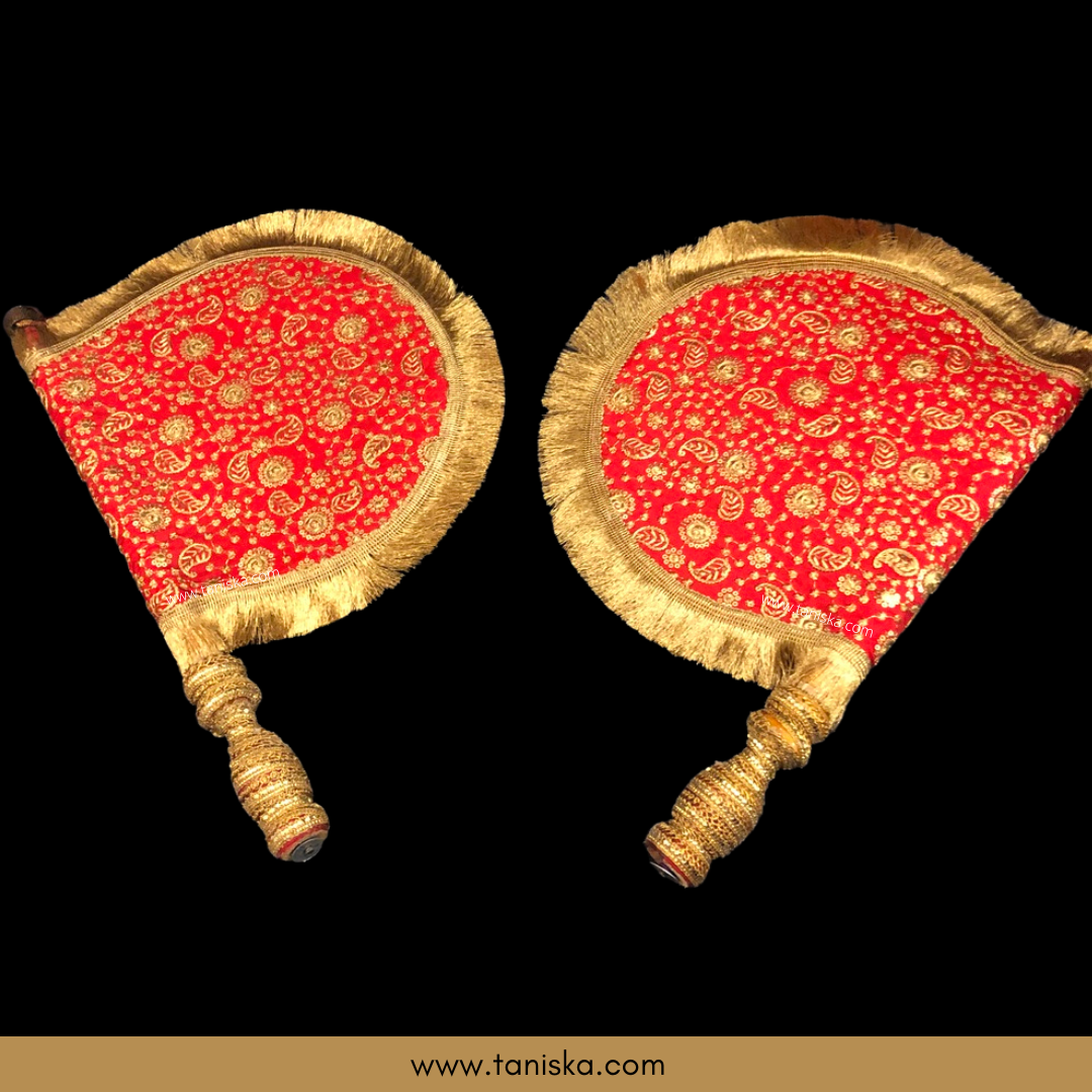 Royal Red Punjabi Pakhi (Hand Fans) - Pack of 2