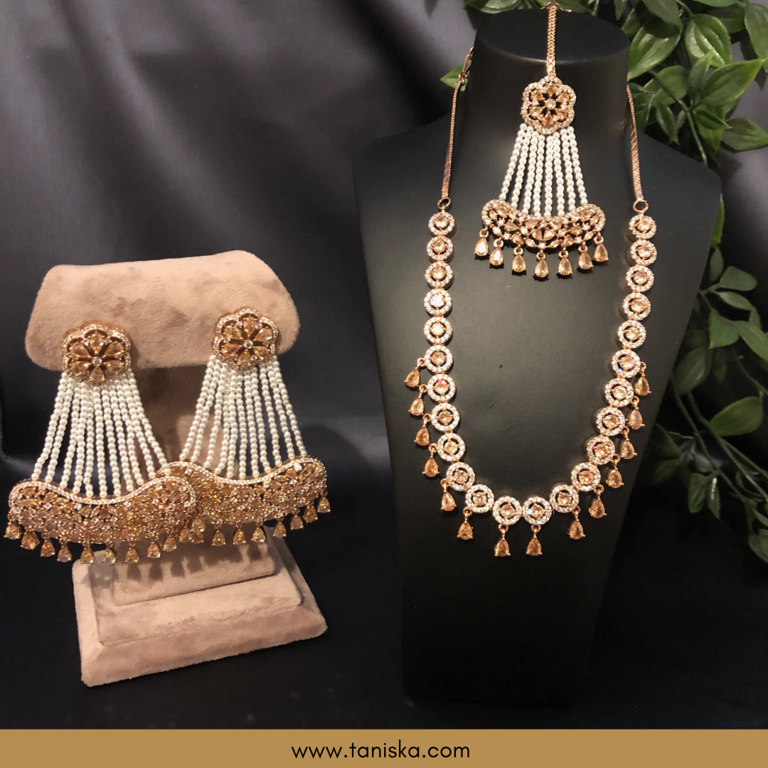 American Diamond Style Necklace Set - Rose Gold