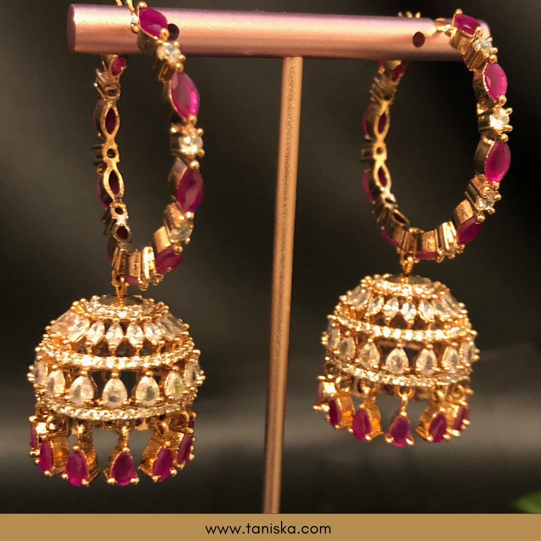 American Diamond Style Statement Earrings - Hot Pink / Rose Gold