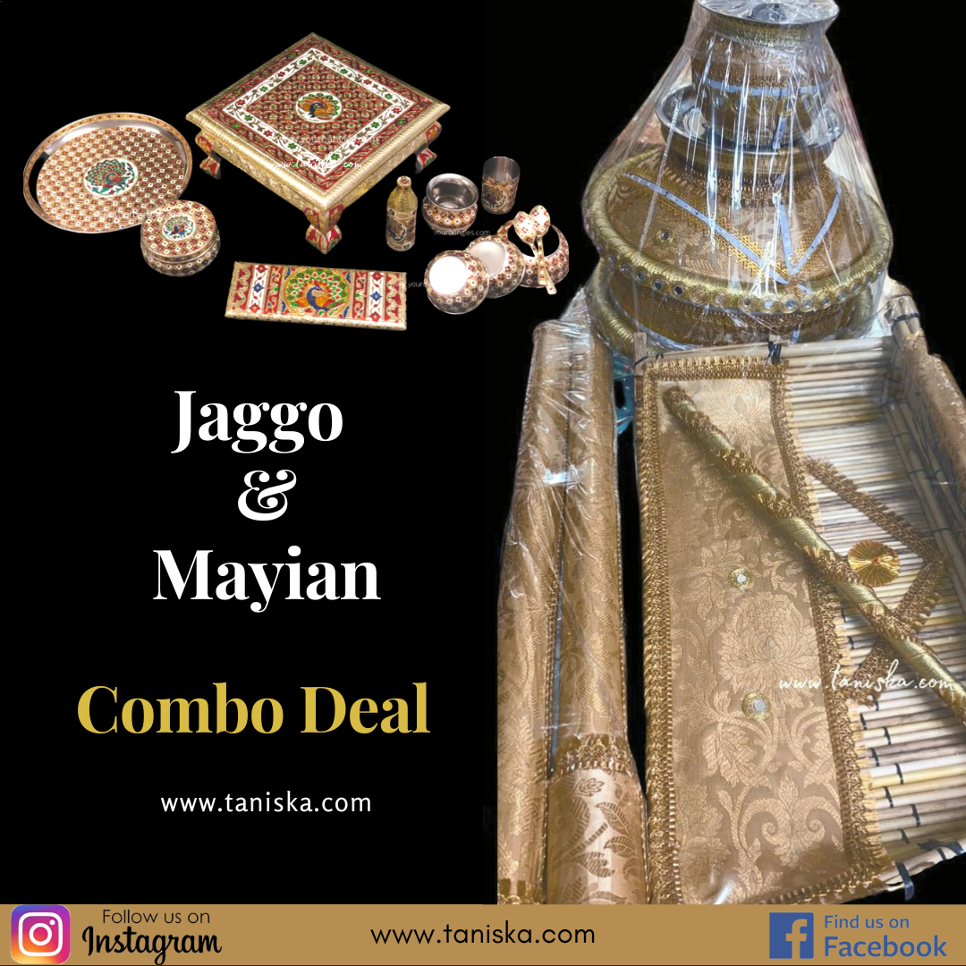Meenakari Peacock Mayian Fatti Full Set & Custom Golden LED Jaggo Set - VISH COMBO DEAL - Available for Pre-Order