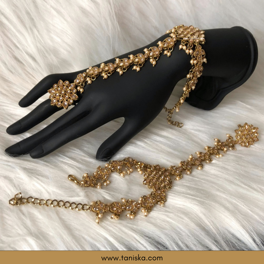 ISHRAT Antique Gold Plated Hand Harness (Pair)