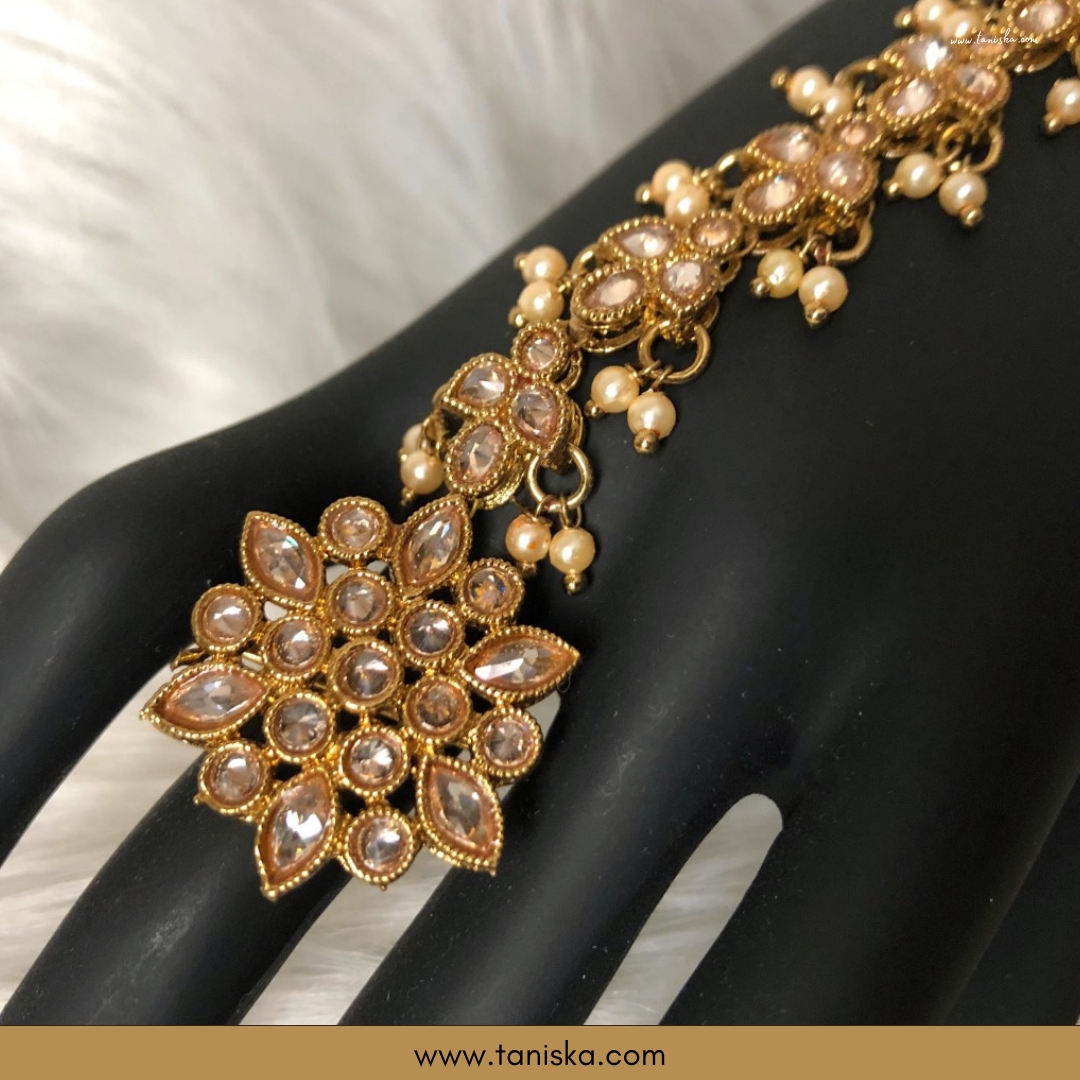 ISHRAT Antique Gold Plated Hand Harness (Pair)