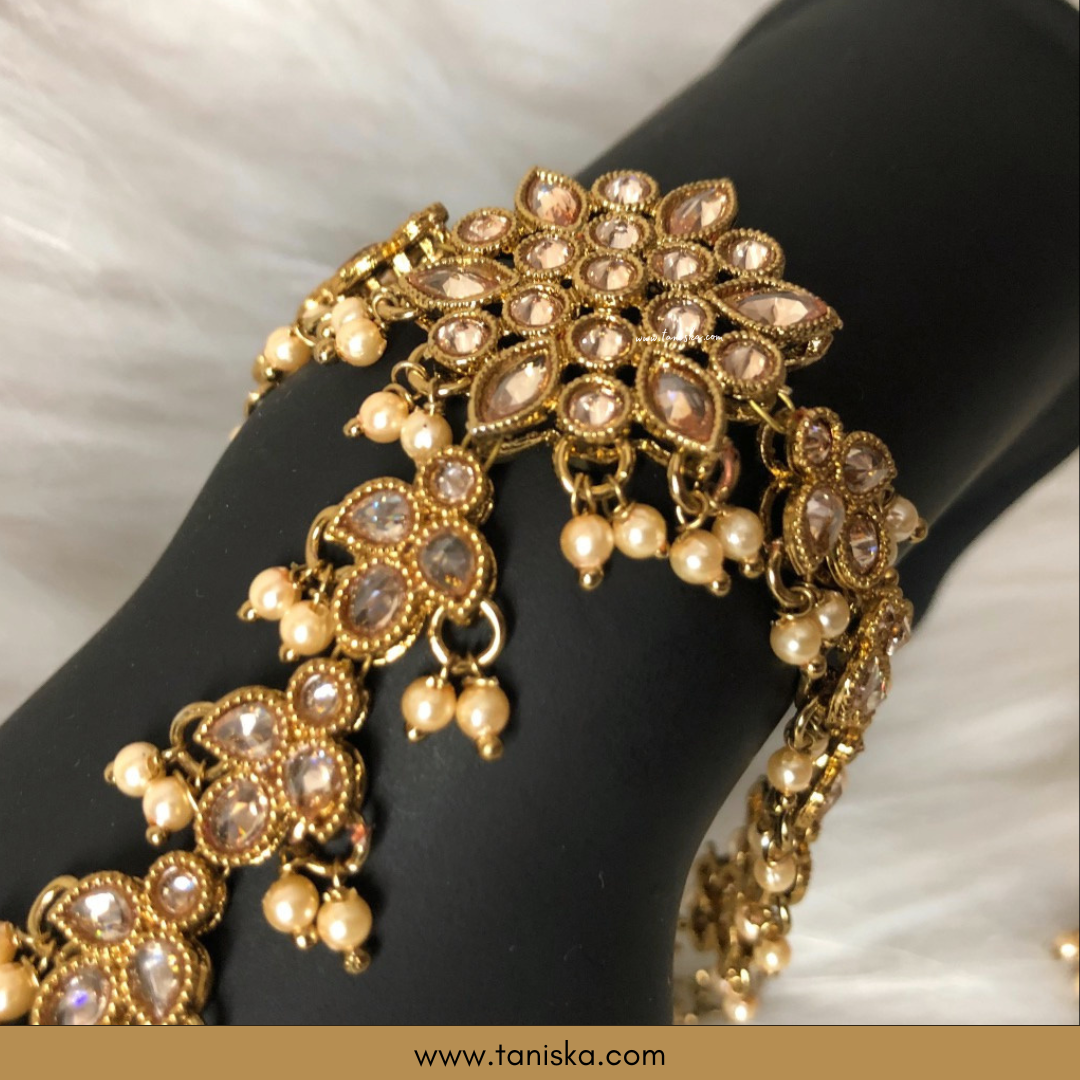ISHRAT Antique Gold Plated Hand Harness (Pair)