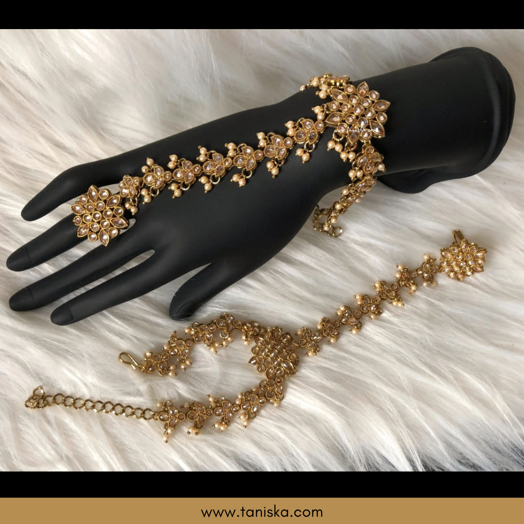 ISHRAT Antique Gold Plated Hand Harness (Pair)