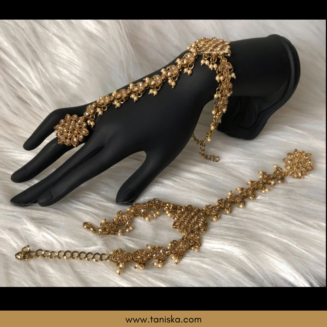 ISHRAT Antique Gold Plated Hand Harness (Pair)