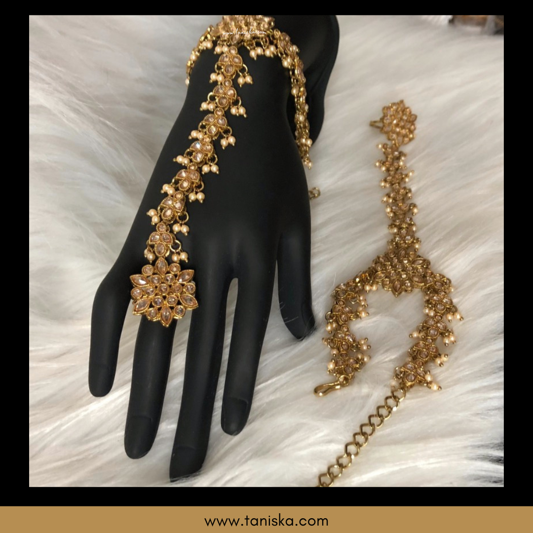 ISHRAT Antique Gold Plated Hand Harness (Pair)