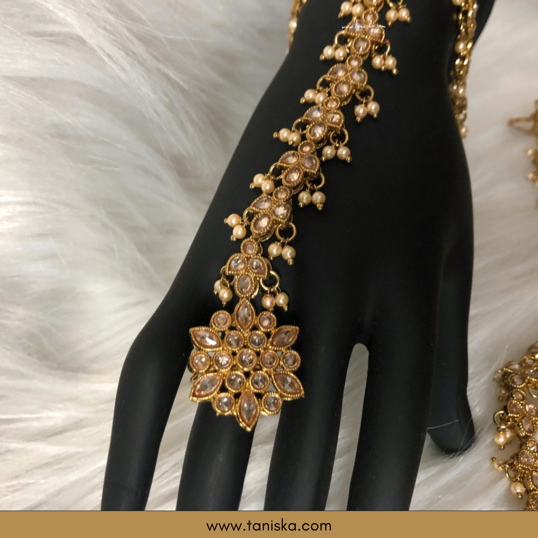 ISHRAT Antique Gold Plated Hand Harness (Pair)
