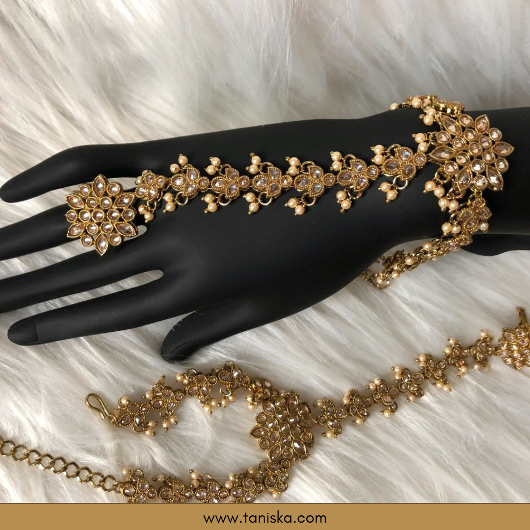 ISHRAT Antique Gold Plated Hand Harness (Pair)