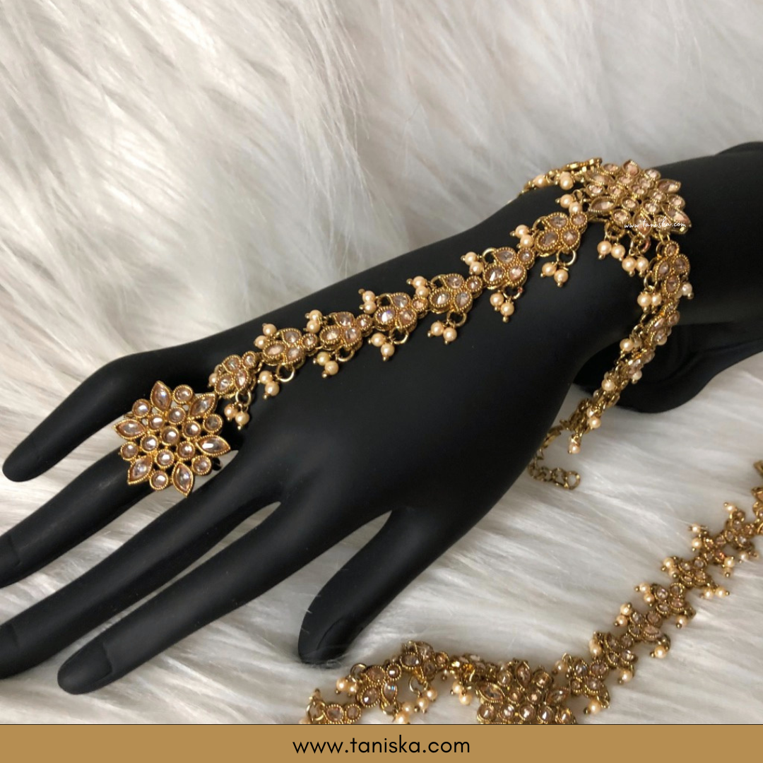 ISHRAT Antique Gold Plated Hand Harness (Pair)