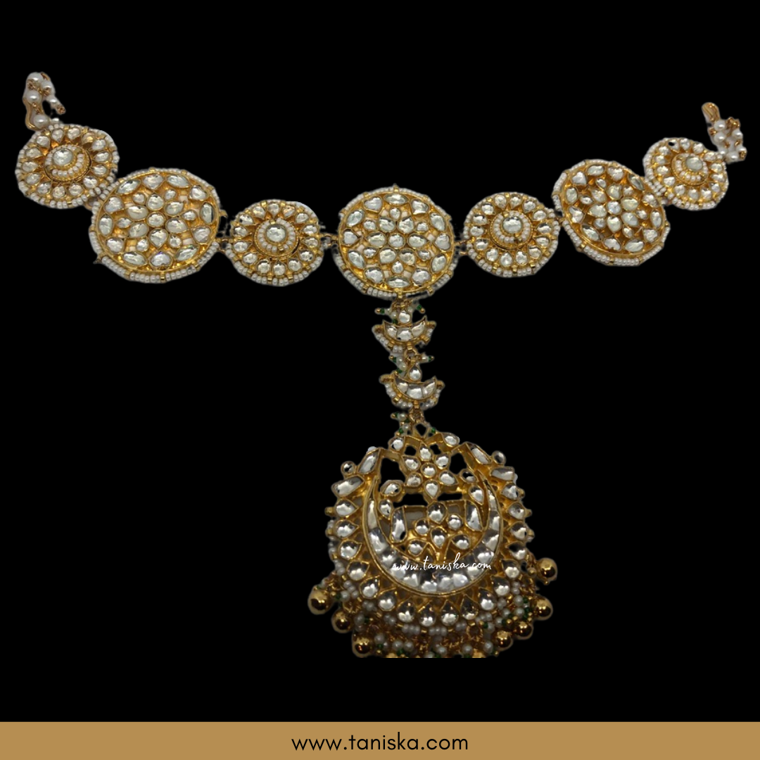 SANCHI Golden Pachi Kundan Maatha Pati / Head Band Sheeshphool Headpieces
