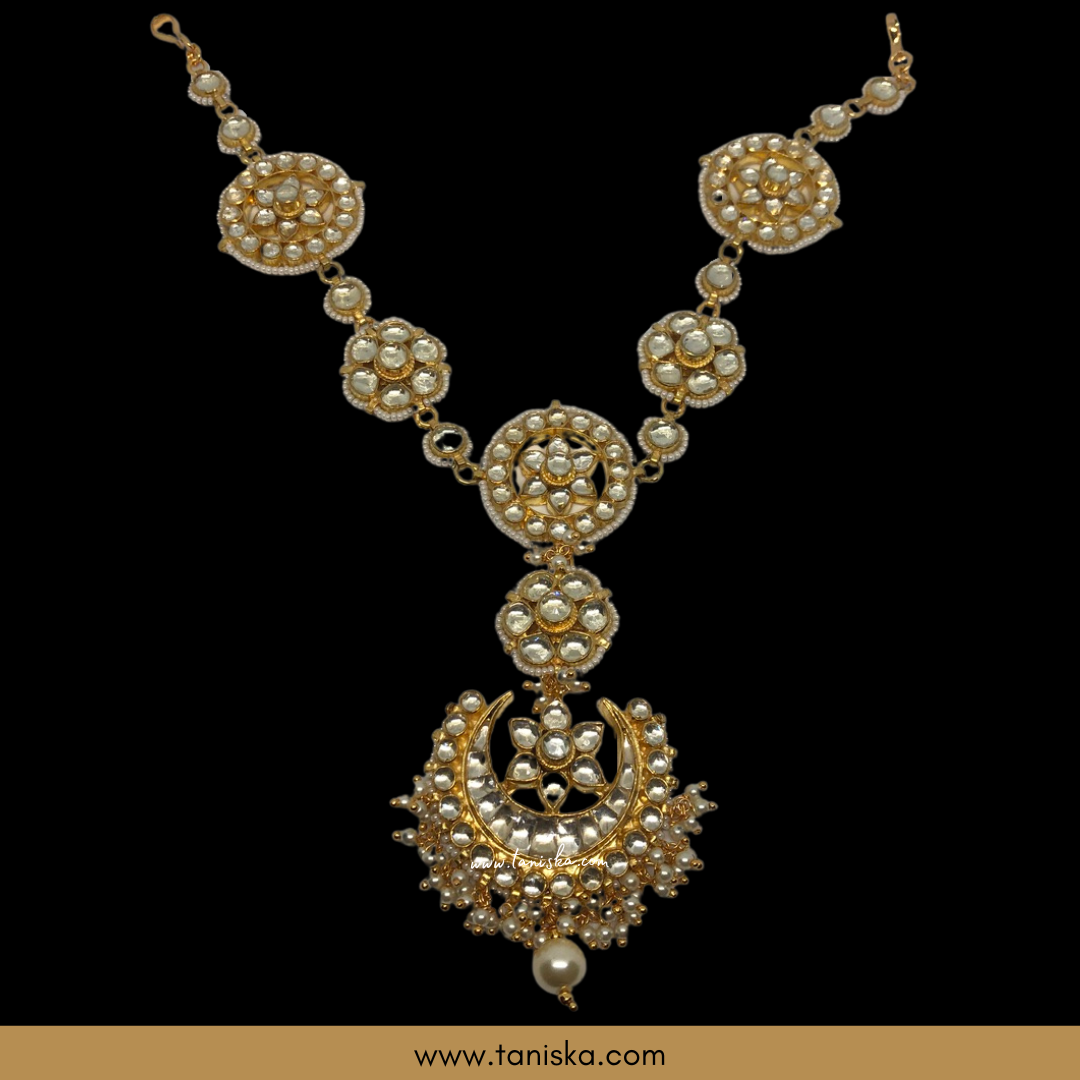 ZEVAR Golden Pachi Kundan Maatha Pati / Head Band Sheeshphool Headpieces