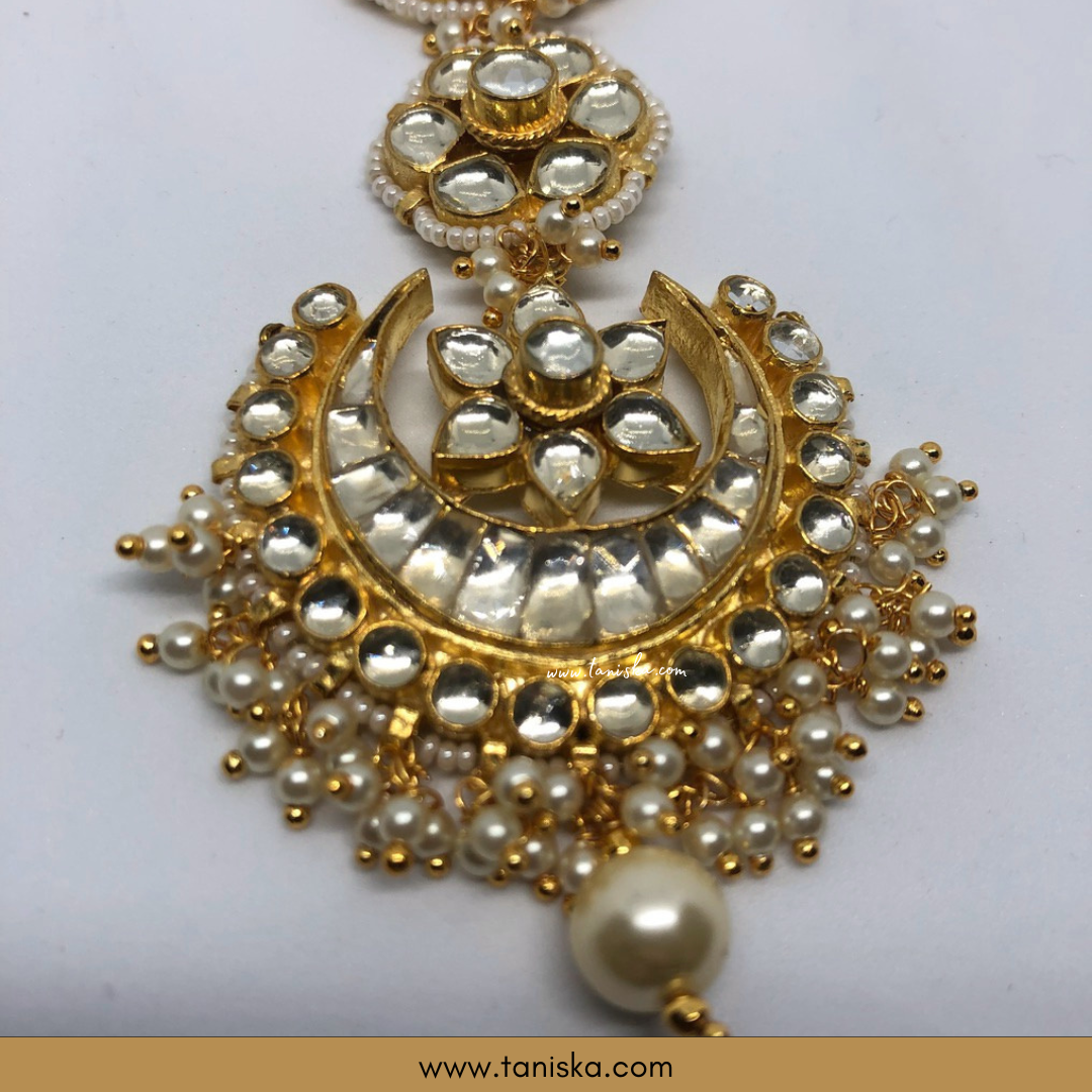 ZEVAR Golden Pachi Kundan Maatha Pati / Head Band Sheeshphool Headpieces