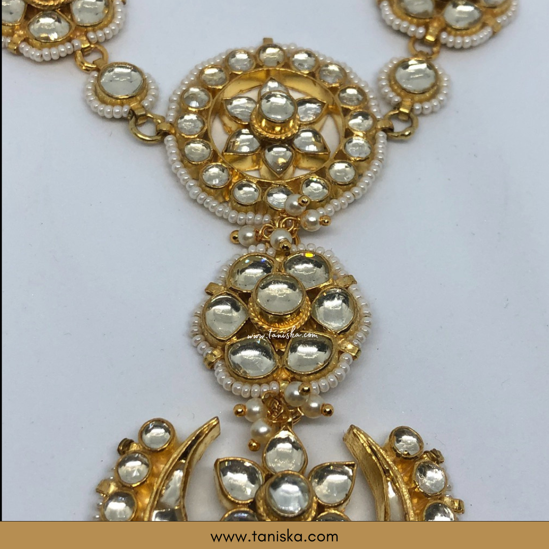 ZEVAR Golden Pachi Kundan Maatha Pati / Head Band Sheeshphool Headpieces