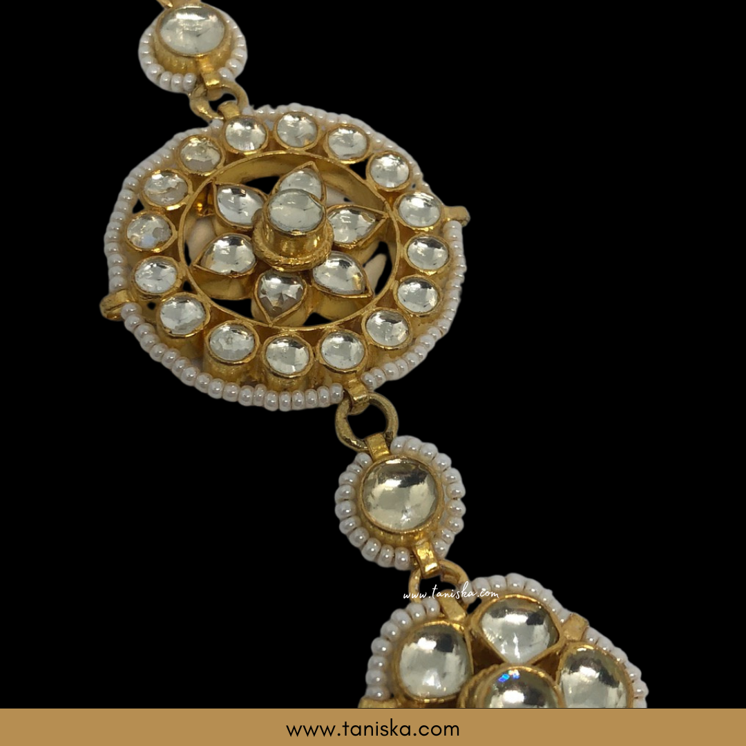 ZEVAR Golden Pachi Kundan Maatha Pati / Head Band Sheeshphool Headpieces