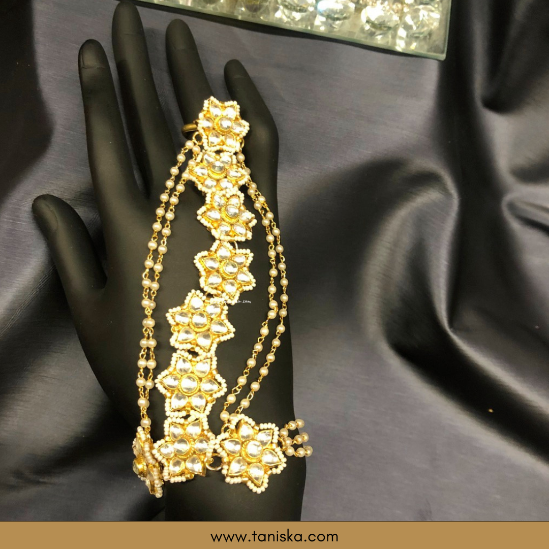 SANCHI Pachi Kundan, Pearly Hand Harness (Pair)