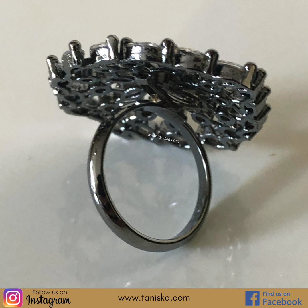 Gun Metal Plated Adjustable Ring - Black/Silver