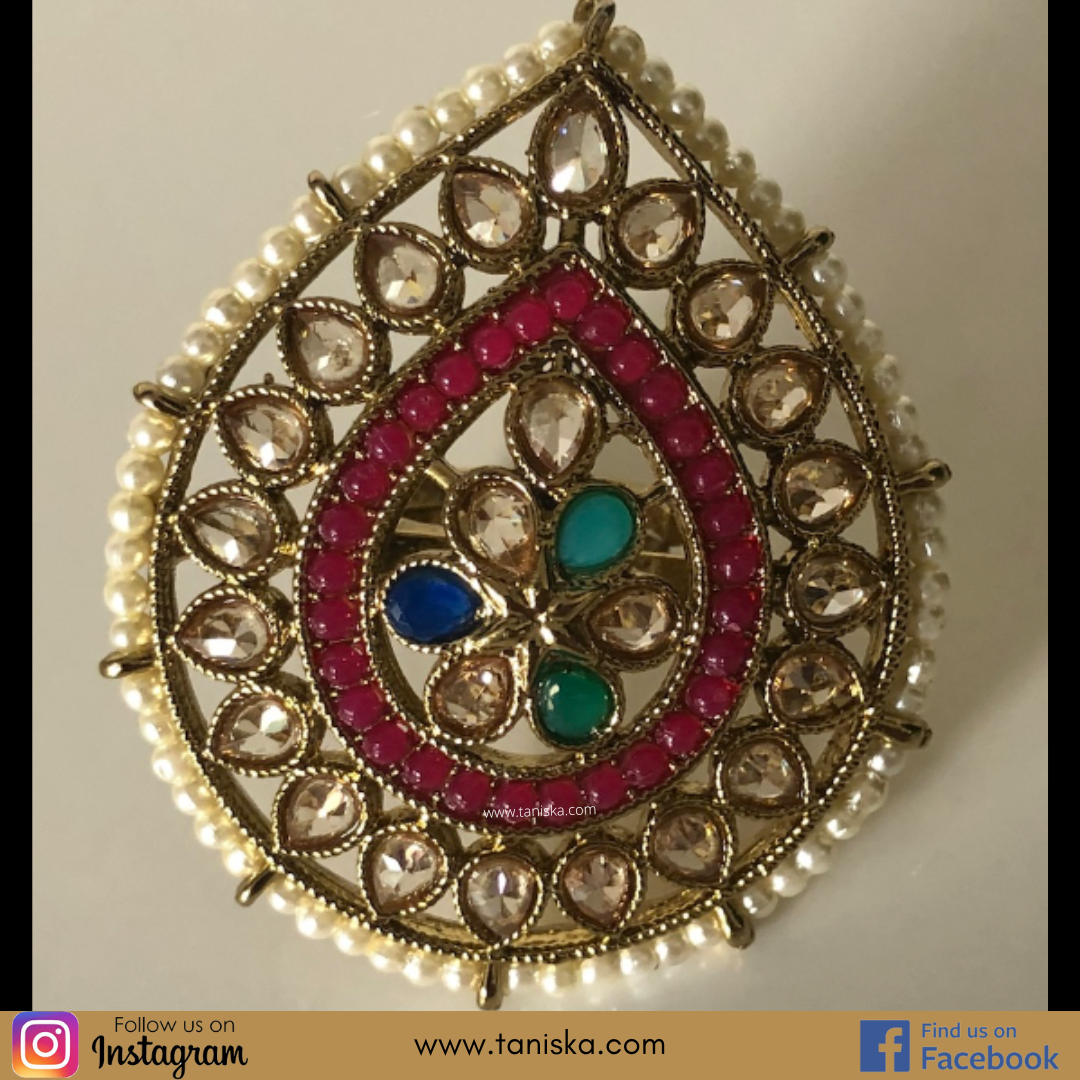 Antique Gold Plated Adjustable Ring - Multi