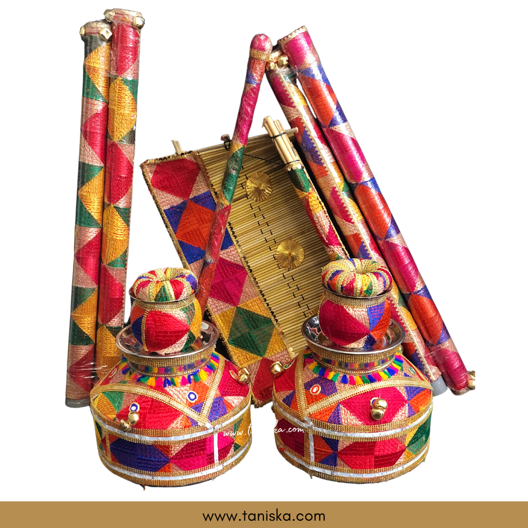 New LED Jaggo Plus Chaj Set (with Bells/Ghungroo) - Phulkari Print