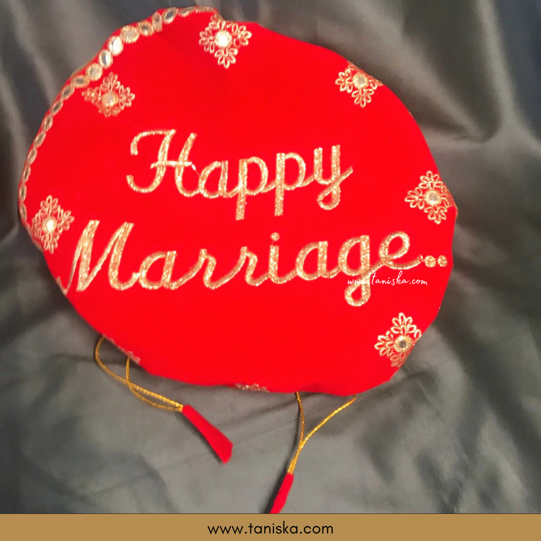 "Happy Marriage" - 1 Red Multi-Purpose DORI RUMAL, Engagement Ceremony, Potli Bag, Indian Wedding, Shagan Ceremony, Chunni Charhana, Bridal Shower, Baby Shower - Perfect for: Maiyan, Weddings, Favors, Shaadi, Walima
