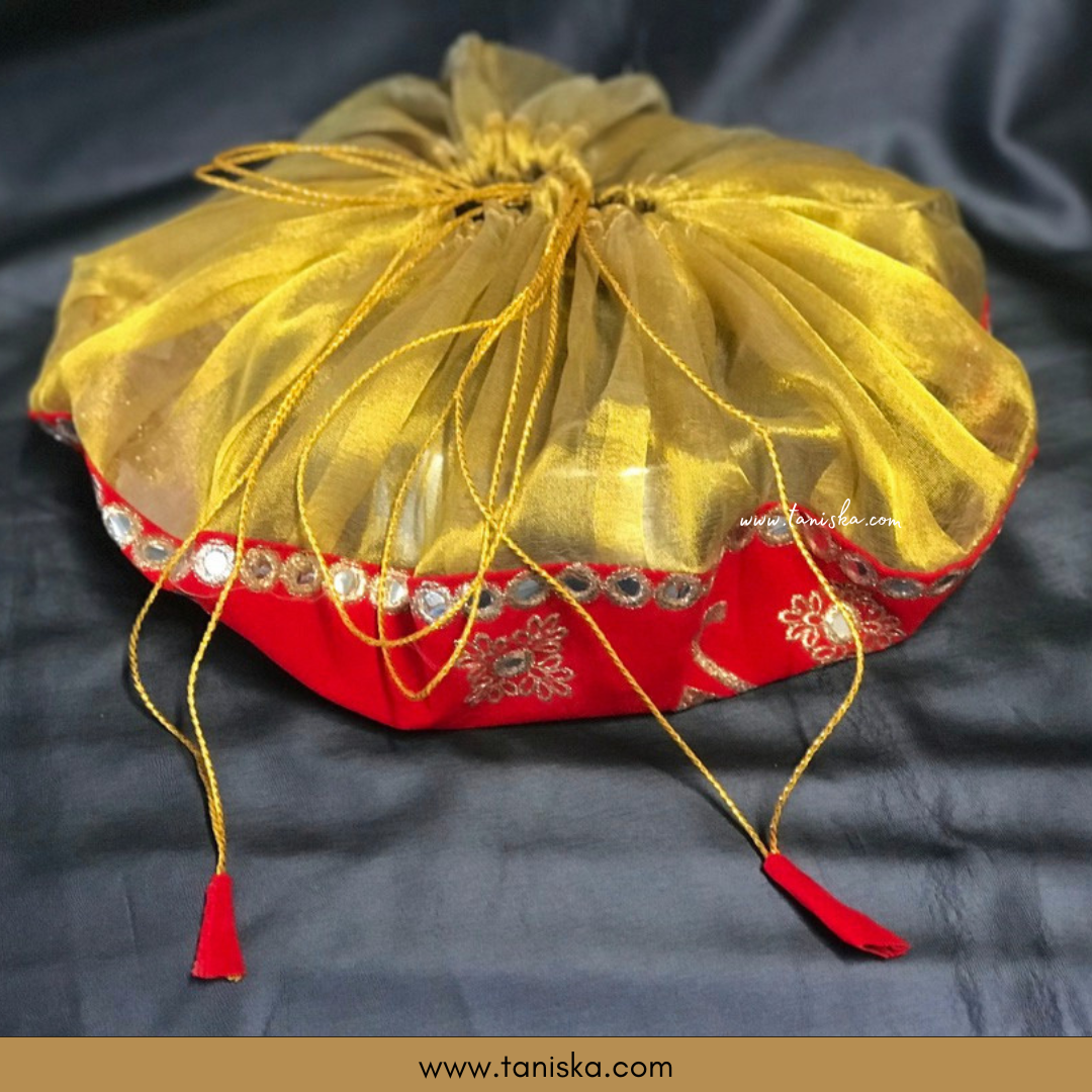 "Happy Marriage" - 1 Red Multi-Purpose DORI RUMAL, Engagement Ceremony, Potli Bag, Indian Wedding, Shagan Ceremony, Chunni Charhana, Bridal Shower, Baby Shower - Perfect for: Maiyan, Weddings, Favors, Shaadi, Walima