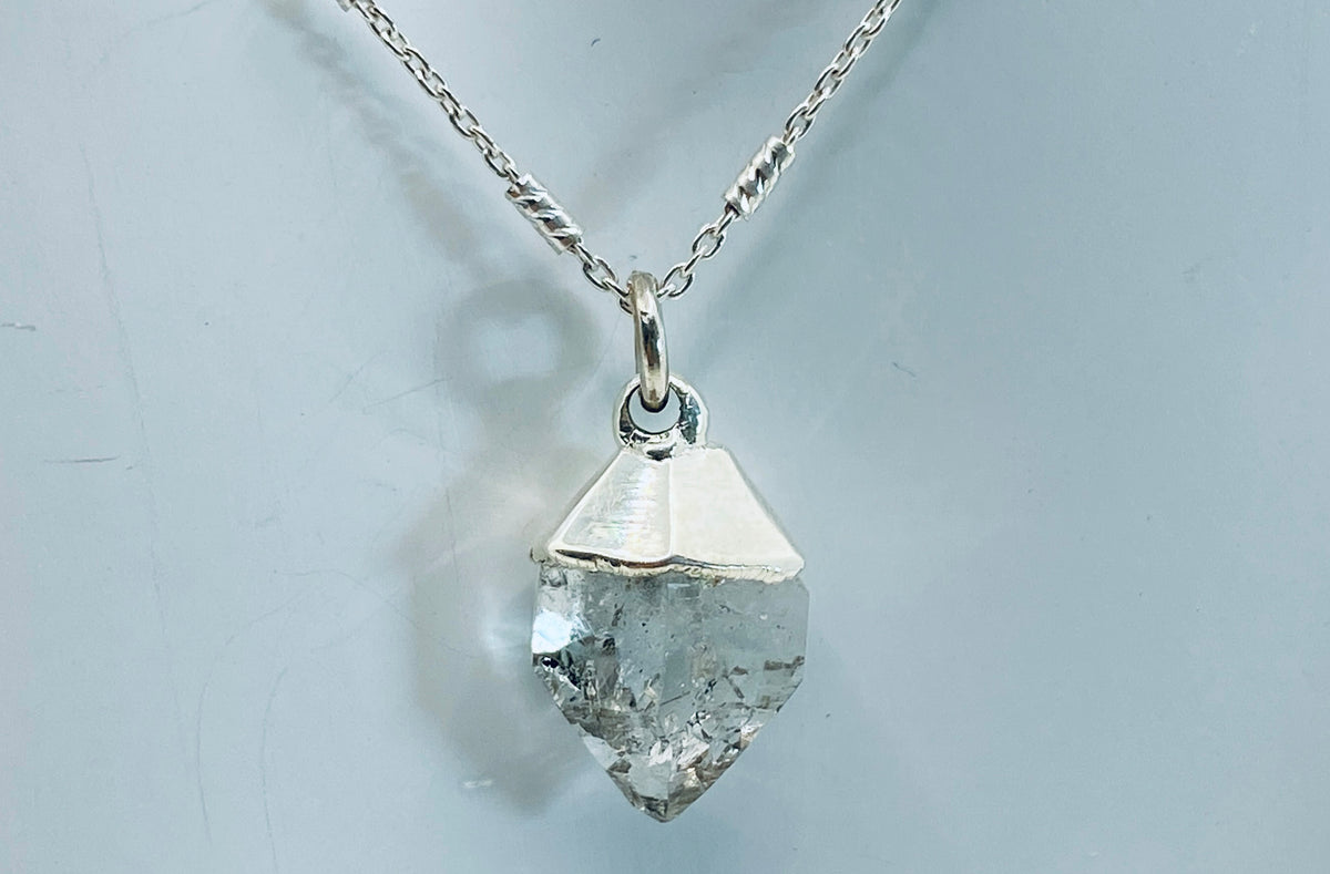 Lemurian Herkimer Diamond Himalayan Crystal Quartz Pendants on Leaf Bail 