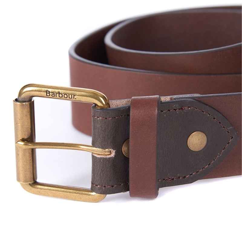 barbour brown leather belt