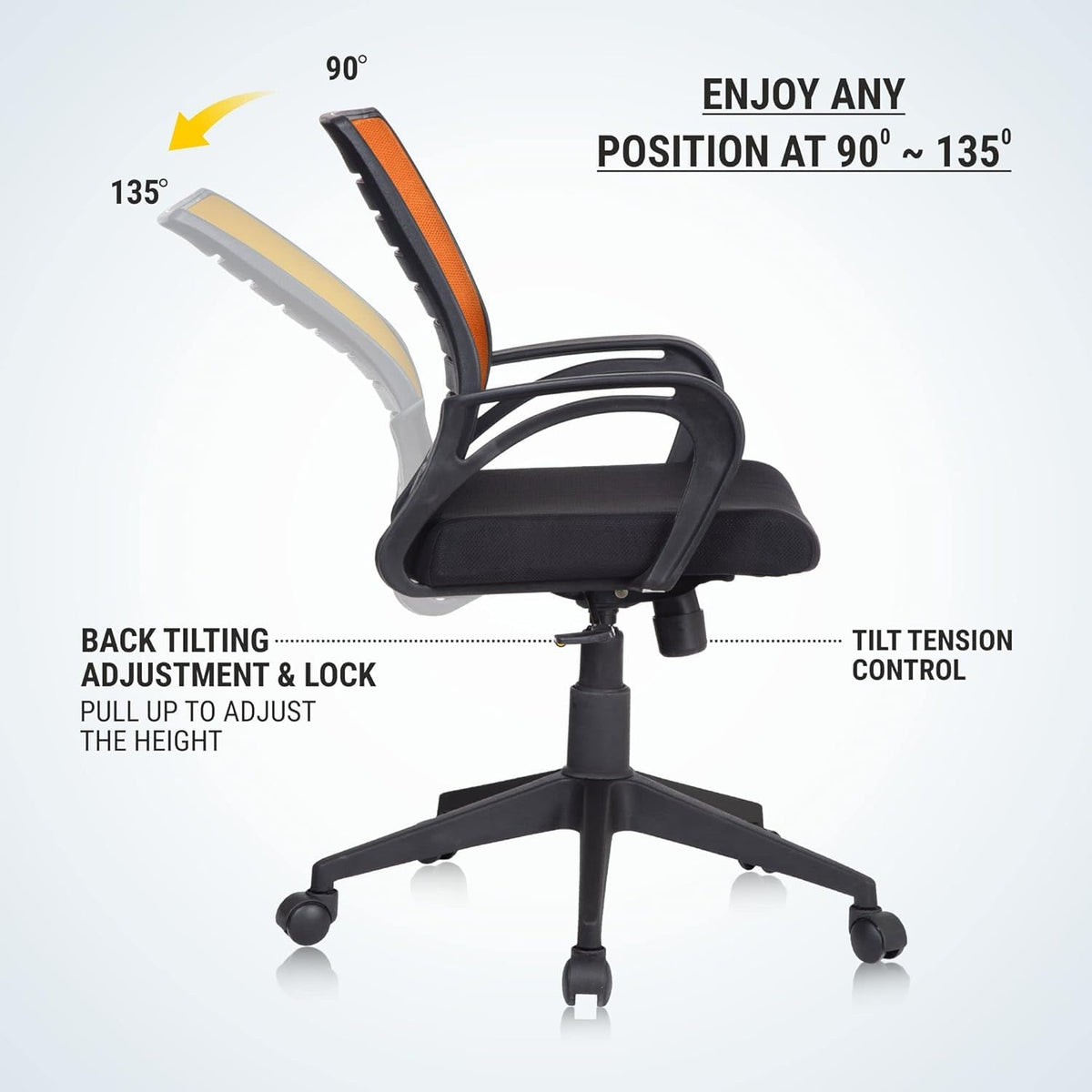 SmileSellers Boom Mesh Mid-Back Ergonomic Desk Office Chair with Tilting Mechanism, Comfortable Seat, and Revolving Heavy Duty Metal Base | Ideal for Work from Home & Study