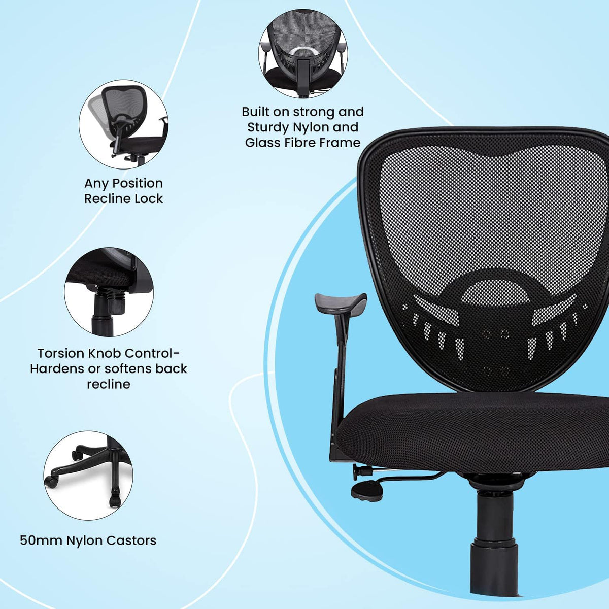 SmileSellers Star Execuative Ergonomic Office Chair| Height Adjustable Seat | Upholstered Seat and T Type armrest Provides Better Comfort |Push Back Tilt Feature |Mid Back