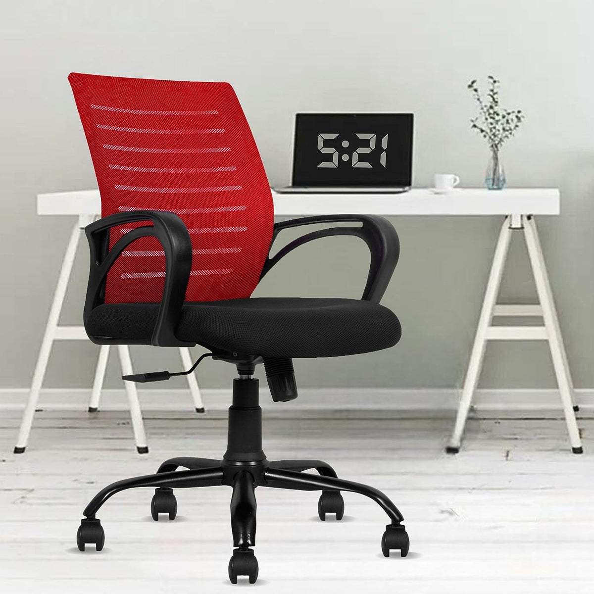 SmileSellers Boom Mesh Mid-Back Ergonomic Desk Office Chair with Tilting Mechanism, Comfortable Seat, and Revolving Heavy Duty Metal Base | Ideal for Work from Home & Study