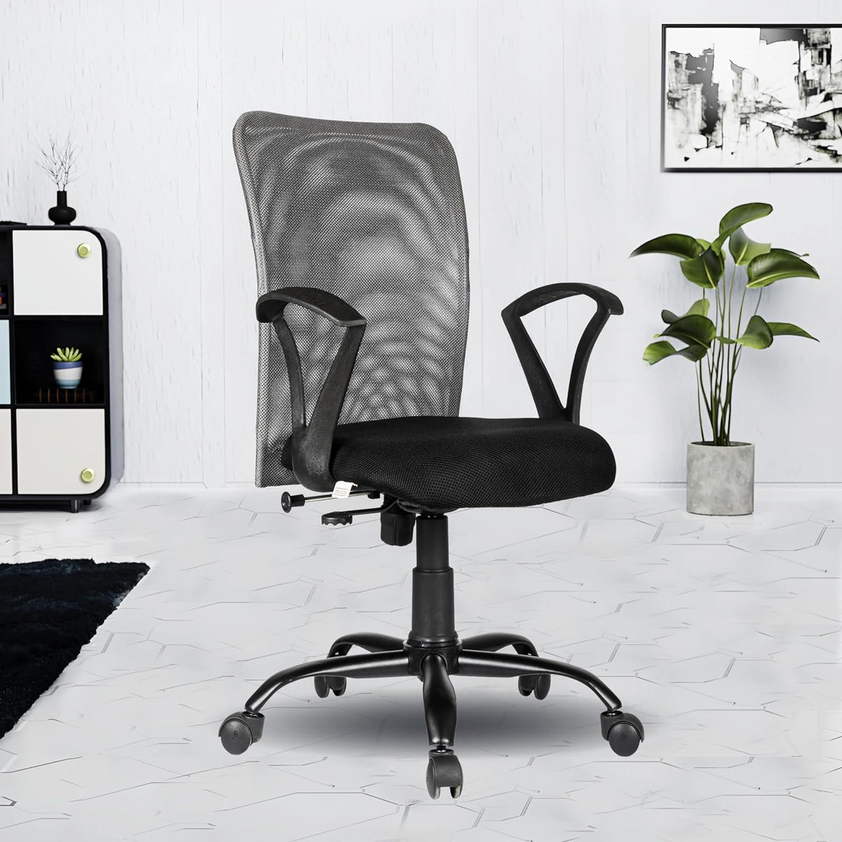 SmileSellers Mesh Mid-Back Ergonomic Desk Office Chair with Tilting Mechanism, Comfortable Seat, and Revolving Heavy Duty Metal Base | Ideal for Work from Home & Study