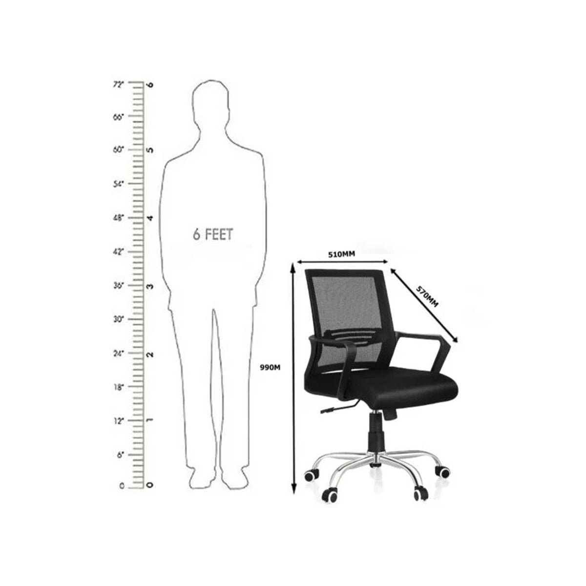 SmileSellers Chorus Nylon Mesh Mid-Back Ergonomic Desk Office Chair with Tilting Mechanism, Comfortable Seat, and Revolving Heavy Duty Metal Base | Ideal for Work from Home & Study