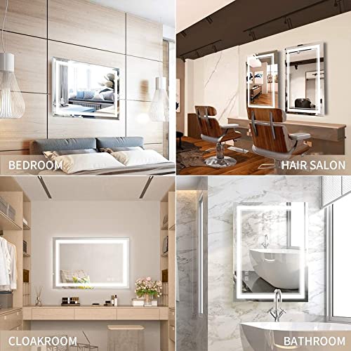 SmileSellers Modern & Contemporary LED Lighted Anti-Fog Bathroom Vanity Mirror with 3 Colors Dimmable Light 24x40 Inches