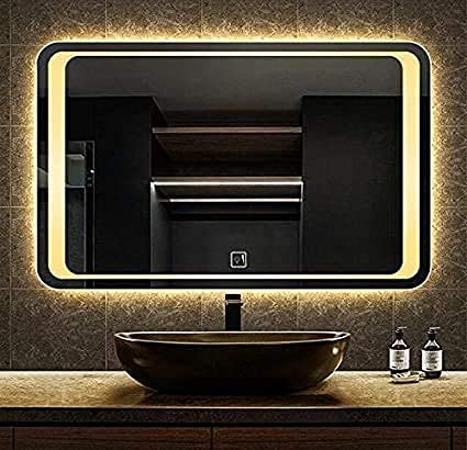 SmileSellers Glass LED Bathroom Mirror with Warm Light + White Light + Cool day Light + Dimmer-Wall Mounted Backlit- 24x36 Inch, for Home | Office | Bedroom | Drawingroom | Bathroom, Standard Size Mirror