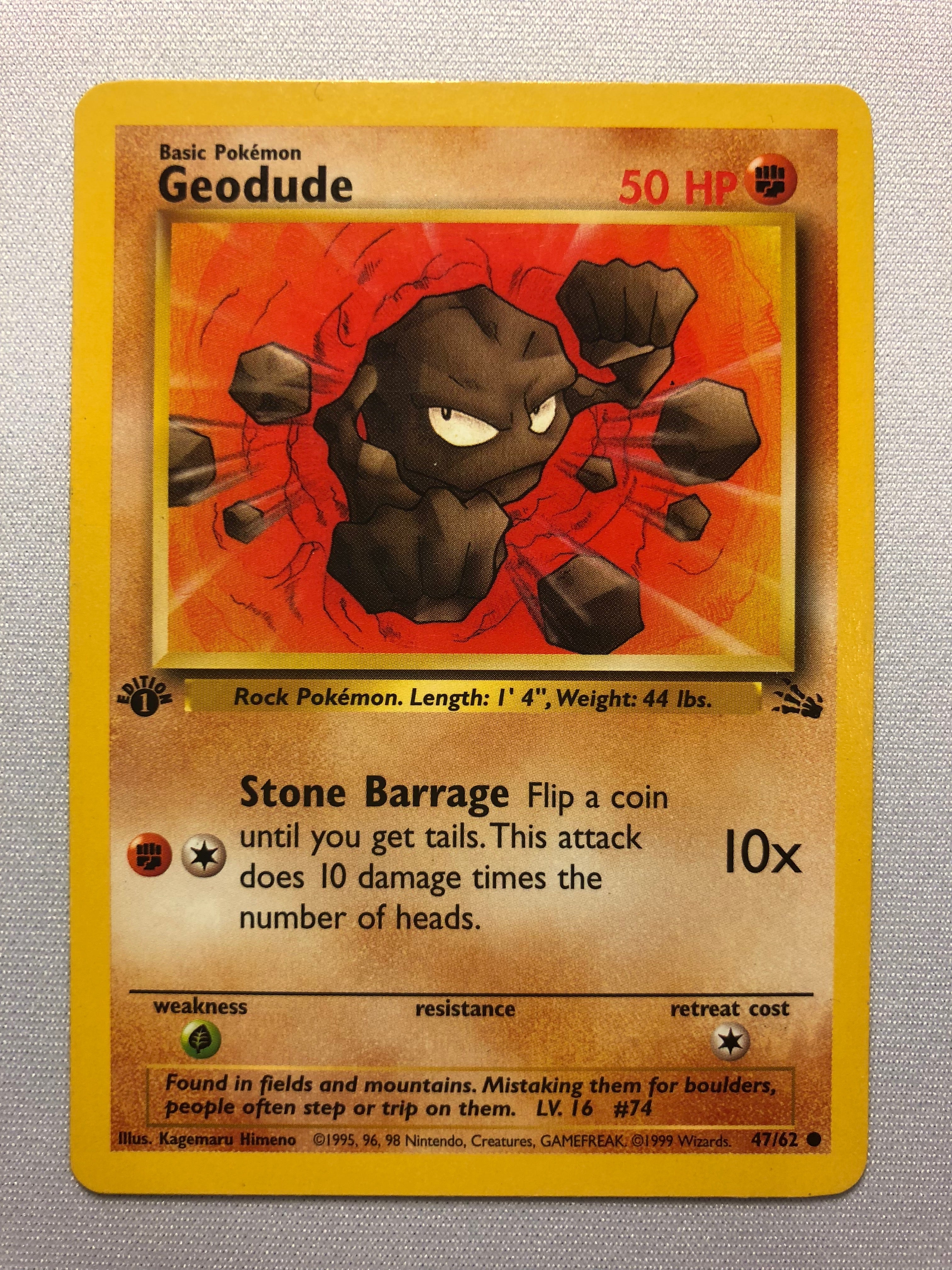 NM 3x GEODUDE Common Unlimited Edition 47/62 Fossil Set Pokemon Card 