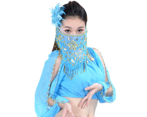 Women's Charming Belly Dance Sequins Tribal Face Veil With Beads 
