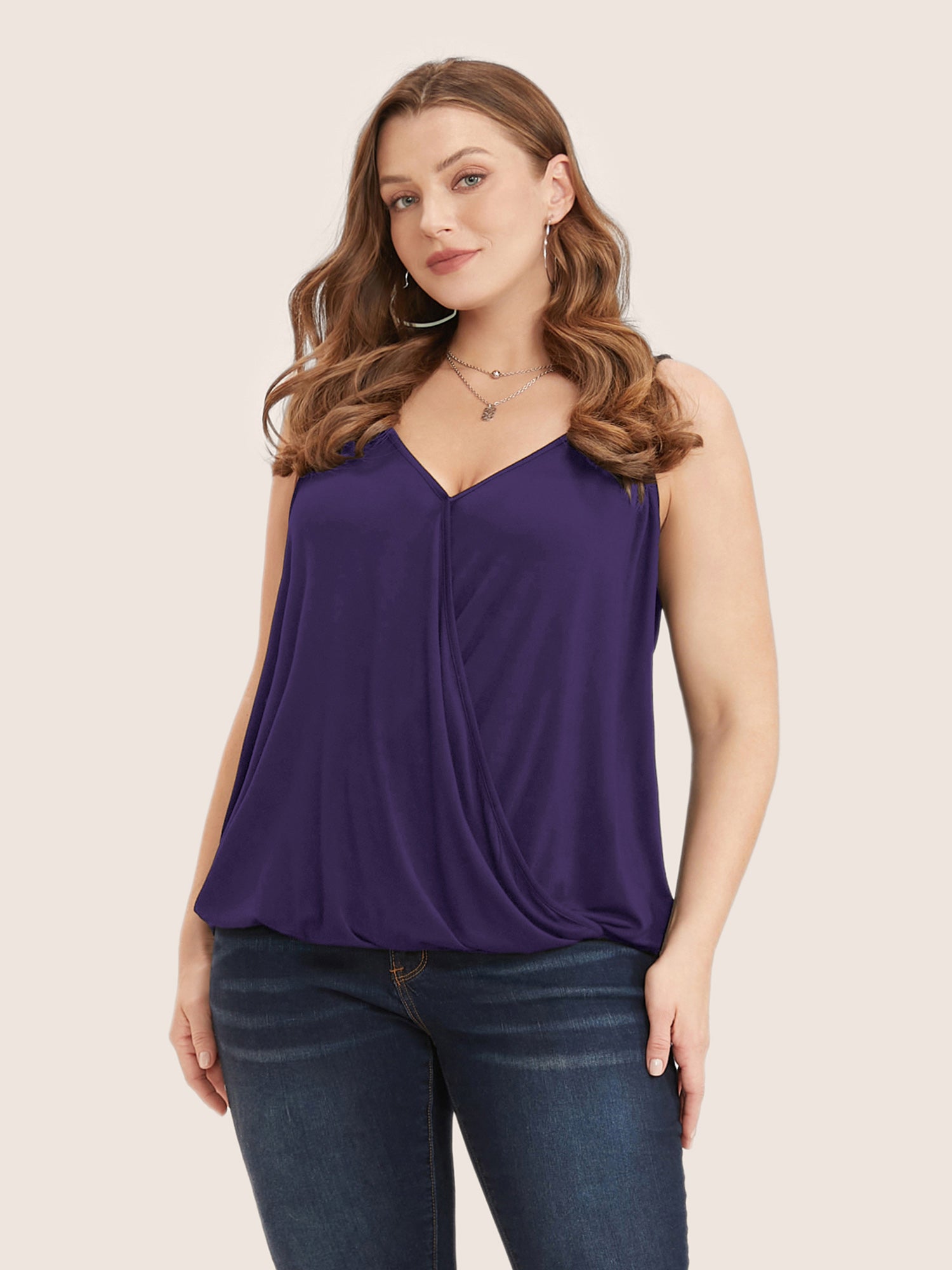 

Plus Size Women Everyday Plain Non Sleeveless Sleeveless V-neck Casual Tank Tops Camis BloomChic, Eggplant