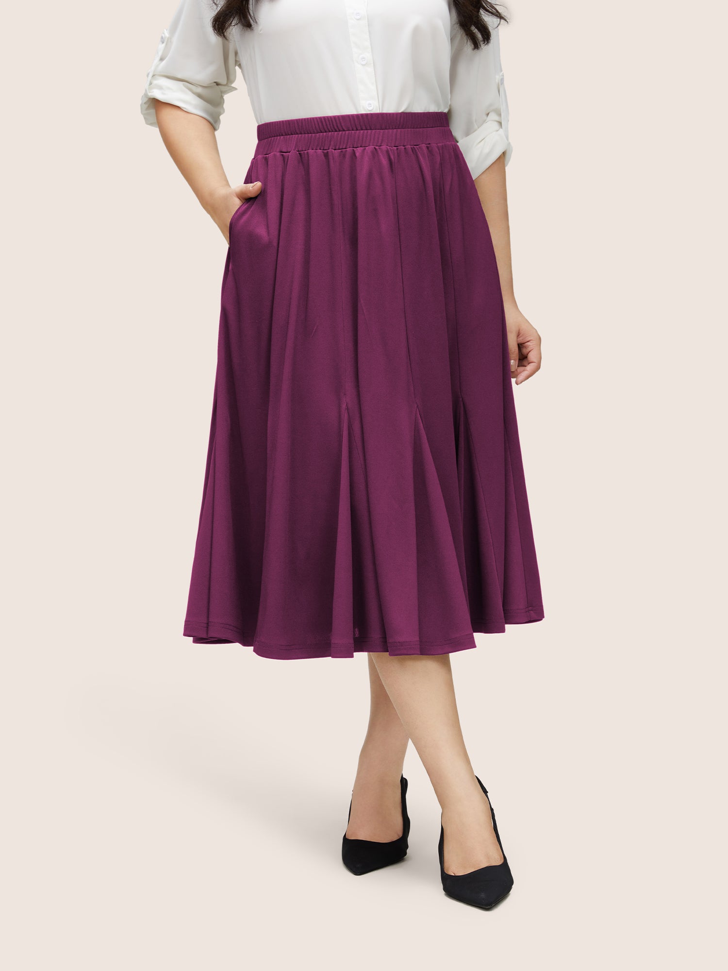 

Plus Size Women Work Plain Pocket At the Office Skirts BloomChic, Purple