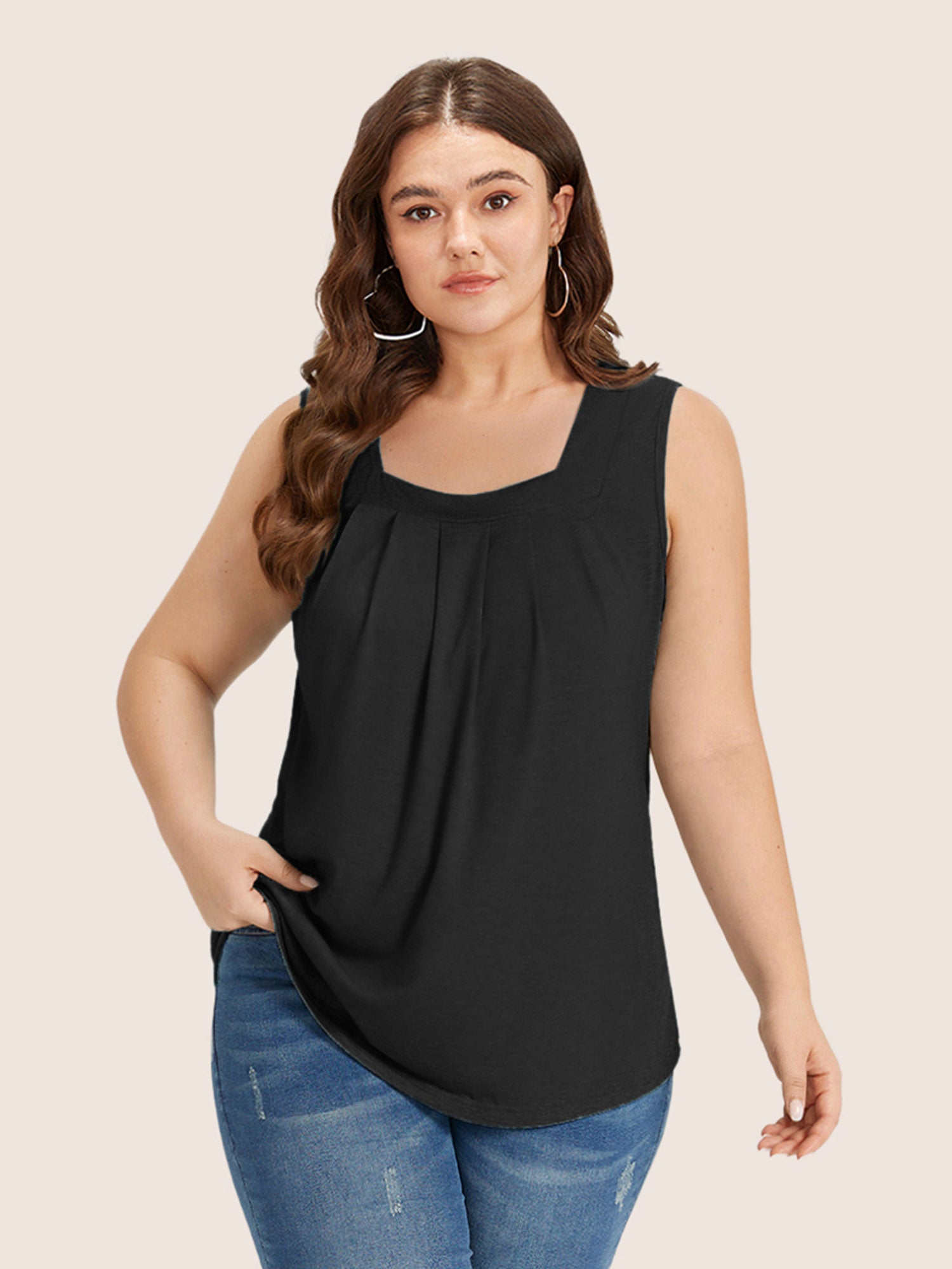 

Plus Size Women Everyday Plain Non Sleeveless Sleeveless U-neck Casual Tank Tops Camis BloomChic, Black