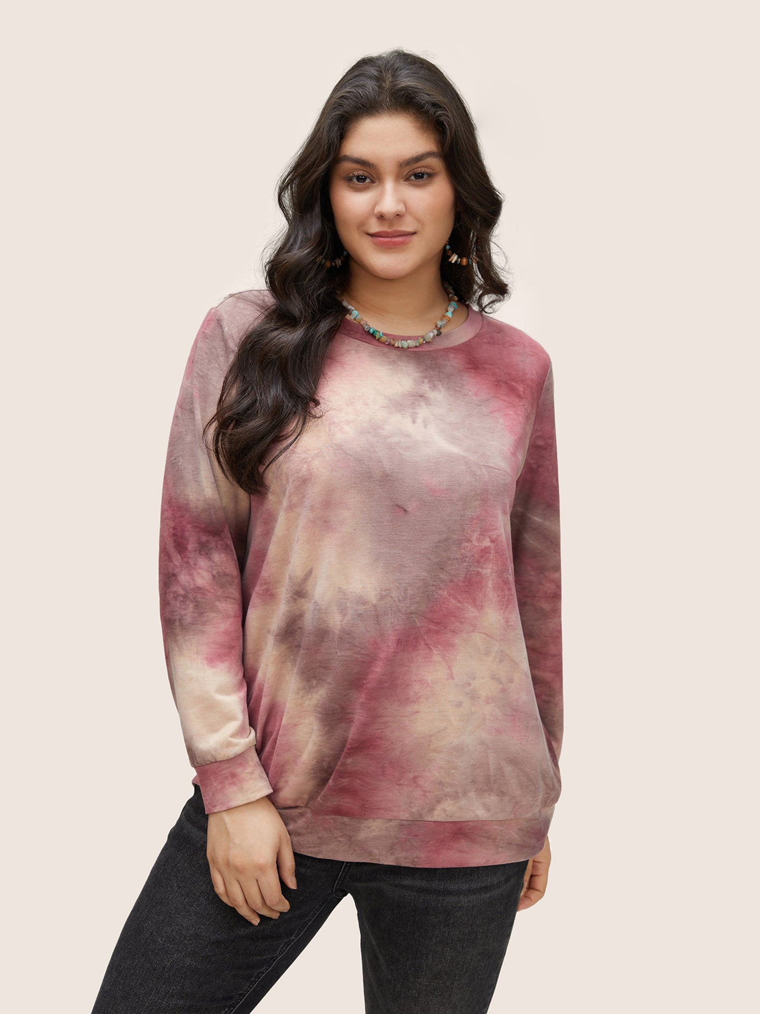 

Plus Size Women Everyday Tie Dye Non Regular Regular Sleeve Long Sleeve Round Neck Casual Sweatshirts BloomChic, Burgundy