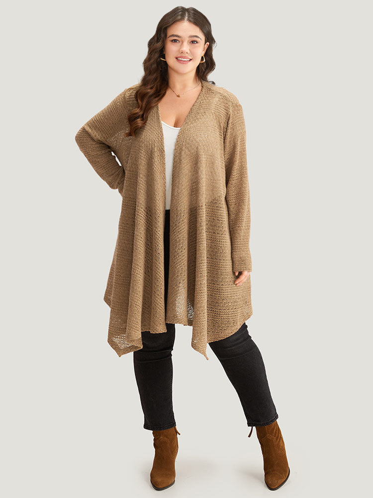 

Plus Size Cover Ups/Kimonos | Plain Texture Asymmetrical Hem Drape Kimono | BloomChic, Tan