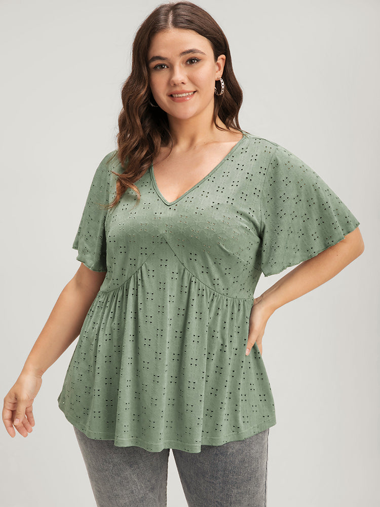 Plus Size Women Dailywear Plain Embroidered Ruffle Sleeve Short Sleeve V Neck Elegance T-shirts BloomChic, Mint
Plus Size Women Dailywear Plain Embroidered Ruffle Sleeve Short Sleeve V Neck Elegance T-shirts BloomChic, Mint