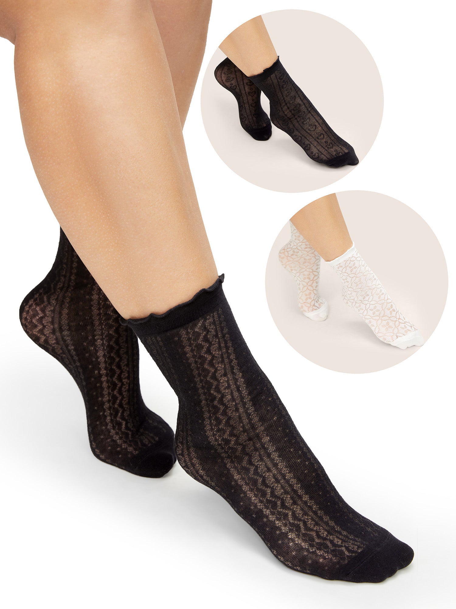 

Plus Size Socks Tights | 3 Pairs Geometric Pattern Frill Trim Loose Socks | BloomChic, Multicolor
