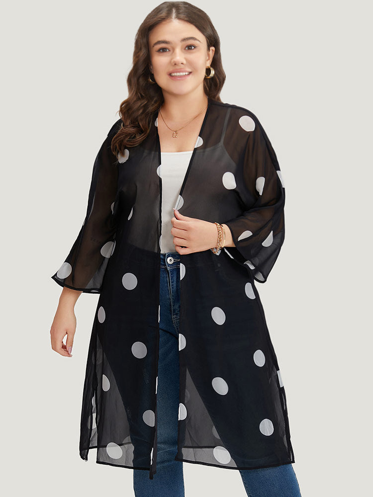 

Polka Dot Mesh Drape Open Front Kimono BloomChic, Black