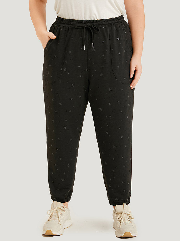 

Star Drawstring Slant Pocket Elastic Waist Sweatpants BloomChic, Black